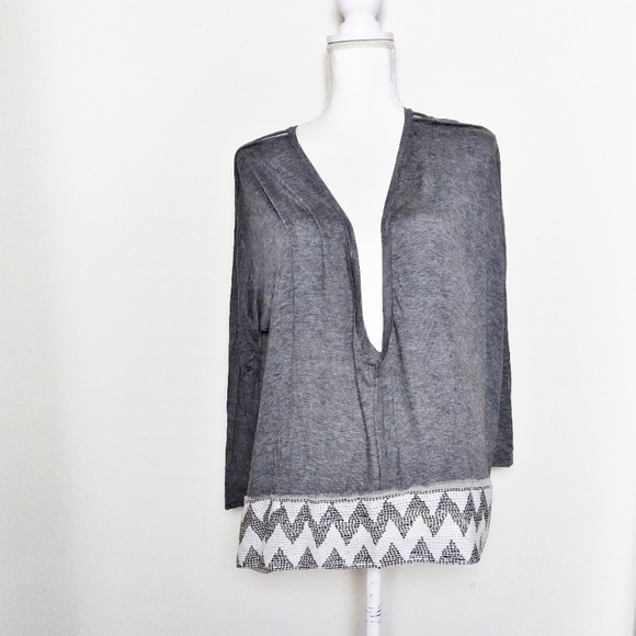 Dolan Anthropologie Gray Deep V Neck Sequin Blouse - Picture 1 of 7